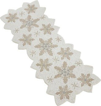 Saro Lifestyle Beaded Snowflake Runner, White,