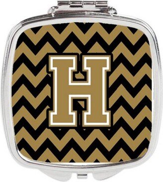 CJ1050-HSCM Letter H Chevron Black & Gold Compact Mirror, 3 x 0.3 x 2.75 in.