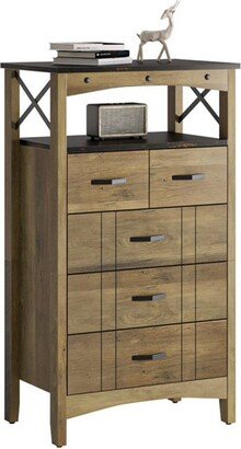 Bestier Hallway & Living Room Storage Cabinet w/ 2 Shelves and 5 Drawers, Brown - 83