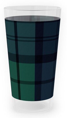 Outdoor Pint Glasses: Dark Green Plaid Outdoor Pint Glass, Green