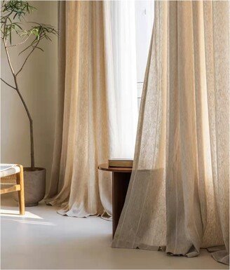 Linen Sheer Curtain|Wabi Sabi Stripe Curtain Panel| Blend Window Decoration Flax Custom Made