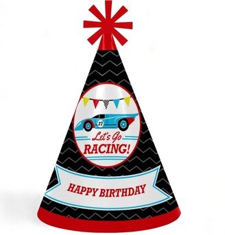 Big Dot Of Happiness Let's Go Racing - Racecar - Cone Race Car Happy Birthday Party Hats - Set of 8