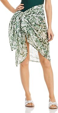 Palm Print Voile Pareo Swim Cover Up