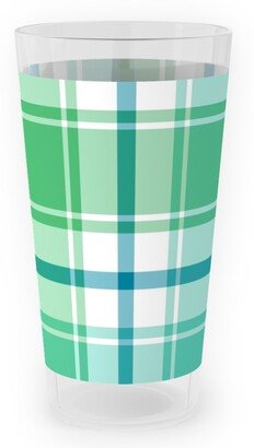 Outdoor Pint Glasses: Blue, Green, Turquoise, And White Plaid Outdoor Pint Glass, Green