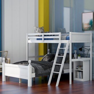 Sunmory Twin over Full Loft Bed with Cabinet