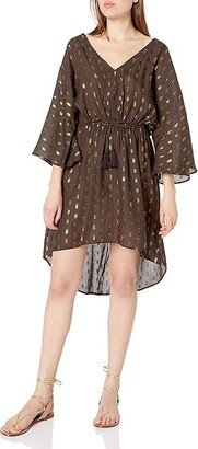 Women's Standard High-Low Tie Front Mini Dress Swimsuit Cover Up (Java/Nudes) Women's Swimwear Sets