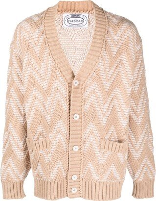 chevron-knit V-neck cardigan