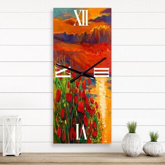 Designart 'Red Poppies By The Ocean During Sunset' Nautical & Coastal Metal Wall Clock