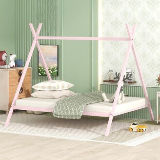 Full Size Metal House Bed with Slat for Kids Girls Boys