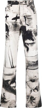 Graphic-Print Straight-Leg Trousers-AH