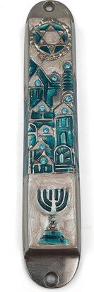 Jerusalem Design Door Mezuzah Case - For 10 cm Scroll With Enamel & Stones