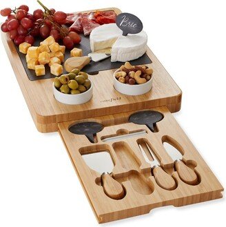 Casafield Bamboo Charcuterie Cheese Board with Slate Cheese Plate, Ceramic Bowls, Stainless Knives, and Cheese Markers