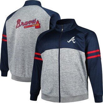 Men's Navy, Heather Gray Atlanta Braves Big and Tall Raglan Full-Zip Track Jacket - Navy, Heather Gray