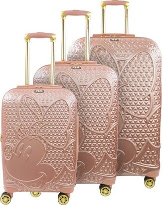 Ful Textured Minnie Mouse Hard Sided 3 Piece Luggage Set, Rose Gold , 29, 25, and 21in Suitcases