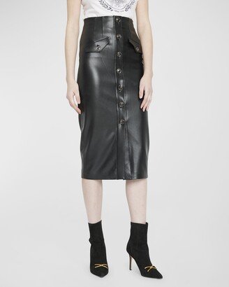 Barrie Vegan Leather Button-Front Midi Skirt