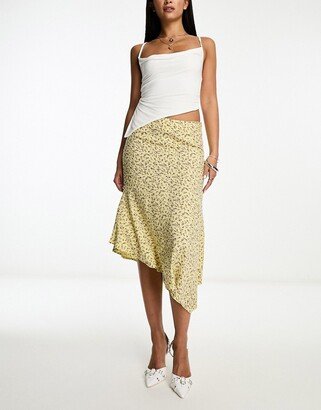 ditsy floral midi skirt in yellow