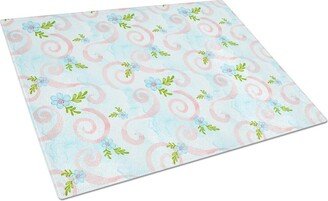 BB7482LCB Watercolor Blue Flowers & Swirls Glass Cutting Board