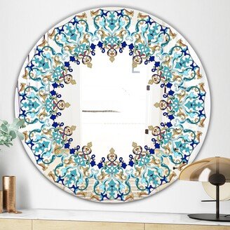 Designart 'Blue and Brown Design' Printed Bohemian and Eclectic Oval or Round Wall Mirror