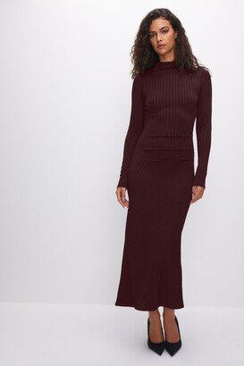 Ribbed Funnel Neck Midi Dress