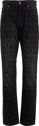 Allover Logo Printed Straight Leg Jeans