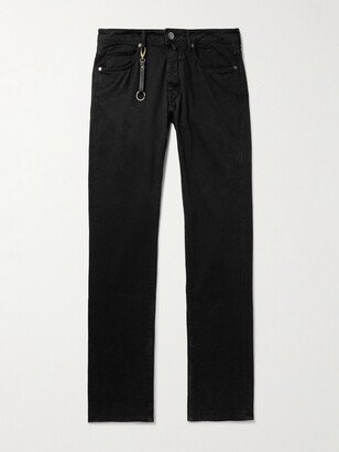 Leather-Trimmed Straight-Leg Jeans