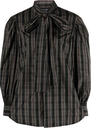 Pussy Bow-Collar Plaid Check-Print Blouse