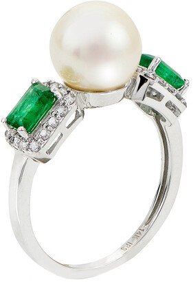 Imperial Pearl 14K 0.82 Ct. Tw. Diamond, Emerald, & 8.5-9Mm Akoya Pearl Ring