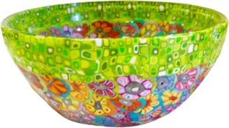 Glass Dessert Bowls, Green Serving Bowl, Glass Salad Cereal Bowl Decorated With Polymer Clay