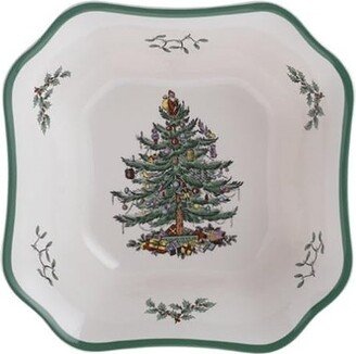 Christmas Tree Square Salad Bowl, 9.5 Inch Ceramic Salad Bowl, Holiday Serving Bowl for Soup, Pasta, and Side Dishes