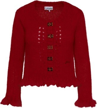 Red mohair blend cardigan