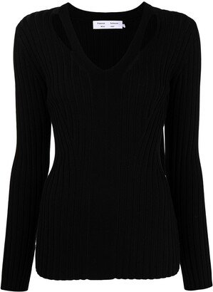 merino rib knit V-neck jumper