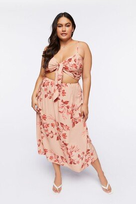 Plus Size Floral Cropped Cami & Midi Skirt Set