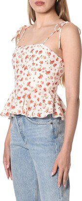 Escape Print Tie Strap Peplum Camisole