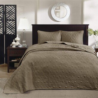 Gracie Mills 3-pc Quebec Reversible Bedspread Set, Mocha - Queen