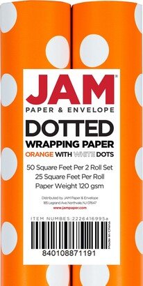 Jam Paper 25 Square Feet Wrapping Paper Rolls, Pack of 2 - Orange, White