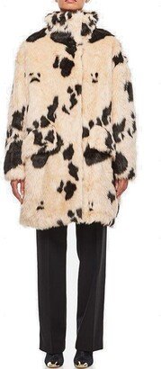 Cow Printed Faux-Fur Coat