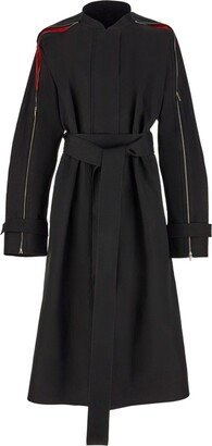 Zip-Detail Belted Trench Coat