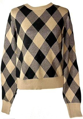 Women's Long Sleeve Sweater Plaid Print Crew Neck Top