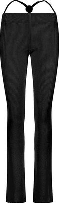 Black Ribbed Leggings With Logo Detail