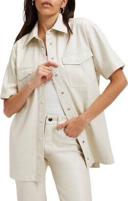 Resort Faux Leather Short Sleeve Button-Up Shirt