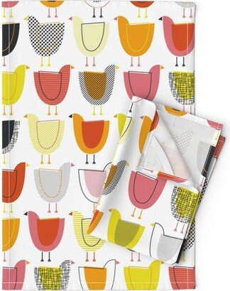 Minimalist Chickens Tea Towels | Set Of 2 - Optimistic By Katerhees Farmhouse Rustic Birds Linen Cotton Spoonflower
