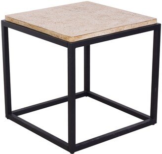 Earth D Travertine Stone-Look Concrete Square Frame Side Table with Steel Base - 22 x 22 x 22H