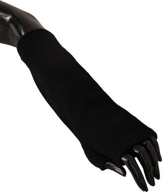 Black Knitted Fingerless Elbow Length Women's Gloves