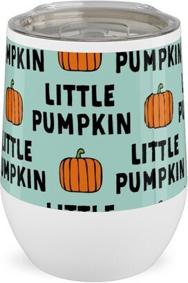 Travel Mugs: Little Pumpkin - Halloween - Aqua Stainless Steel Travel Tumbler, 12Oz, Green