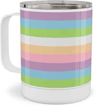 Travel Mugs: Multi Colored Stripes - Pastel Stainless Steel Mug, 10Oz, Multicolor