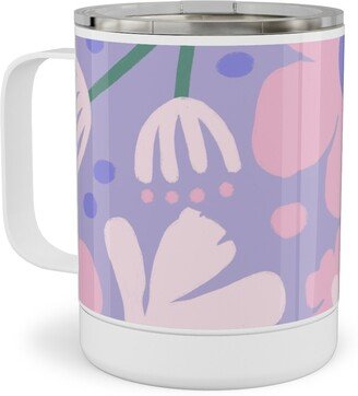 Travel Mugs: Blooming Garden On Lilac Stainless Steel Mug, 10Oz, Purple