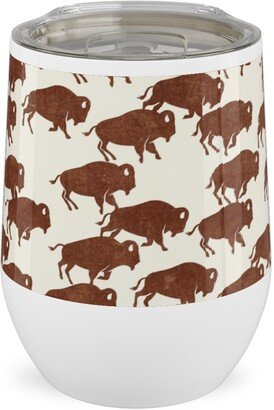 Travel Mugs: Bison Stampede - Brandywine Stainless Steel Travel Tumbler, 12Oz, Brown