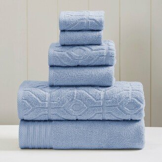 Modern Threads 6 Piece Yarn Dyed Towel Set, Diamond Gate, Blue