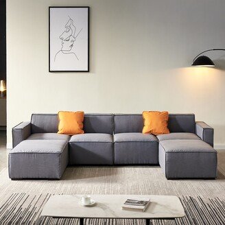 GEROJO 6 Seat Sectional Sofa Set Livingroom Modular Couch with 2 Ottoman&2 Pillows