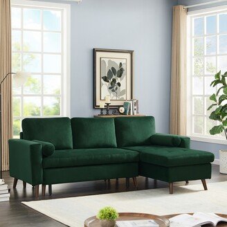 GREATPLANINC 88 inch Reversible Pull Out Sectional Storage Sofa Couch, Velvet Corner Sleeper Sofa with Removable Storage Chaise Lounge